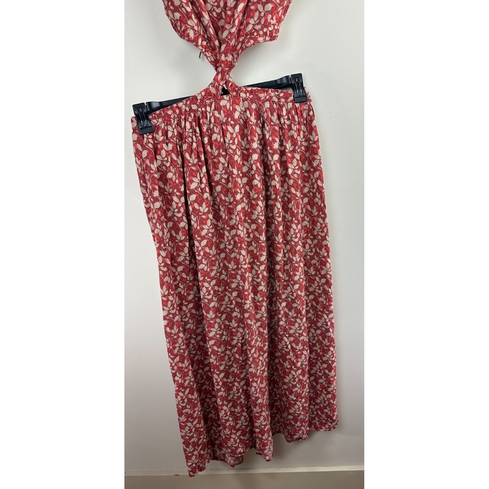 Natural Life Women Red Floral Cut Out Maxi Dress Tie Strap Smocked Size Medium - Picture 11 of 12